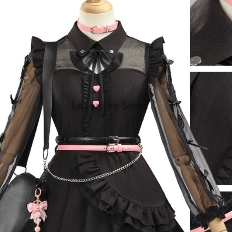 

Lazareva Store Cat Loving Luka Cosplay Anime Game Project Sekai New Event Suit Black Pink Lace Dress Goth Lolita Cat Ear