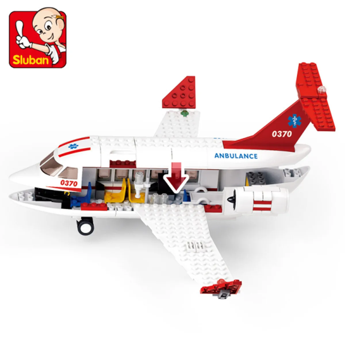 Sluban Building Block Toys Aviation Ambulance Plane 335PCS Bricks B0370 Medical Aircraft Compatbile With Leading Brands Construc