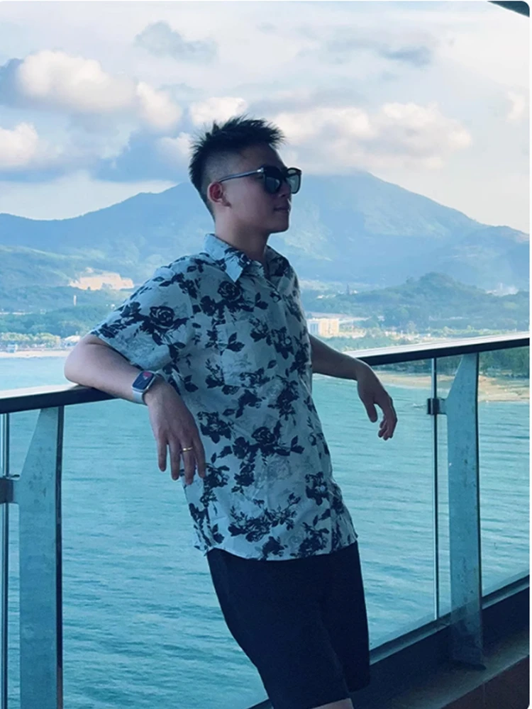 

Summer Faion Print Men's irt Lightweight Luxury Loose ort Sve Ice Silk Casual Comfortable Thin Top Youth ular Sle