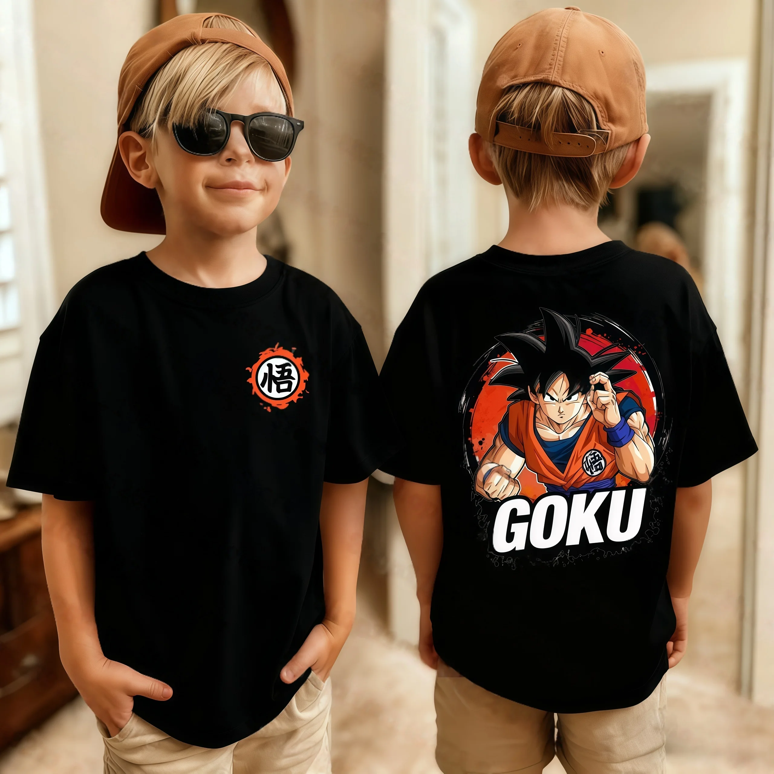 Camiseta de Anime Dragon Ball para niños, camiseta con estampado de dibujos animados de Son Goku, ropa holgada y transpirable de manga corta para verano para niños y niñas de 3 a 12 años
