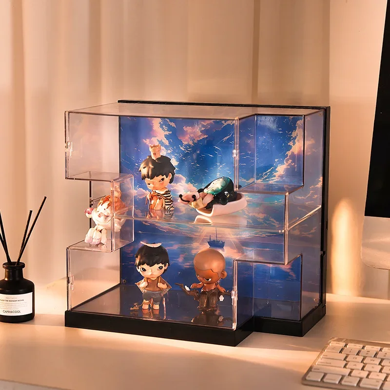 Blind Box Storage Box POP MART Display Rack Figure Box Display Cabinet Multifunctional Dust-proof Doll Storage Box with Light