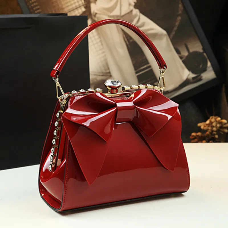 Small Bag Female Diamond Fashion Wild Leather Women Evening Bag Middle-aged Bow-knot Bag Mother Handbags Party Shoulder Bags