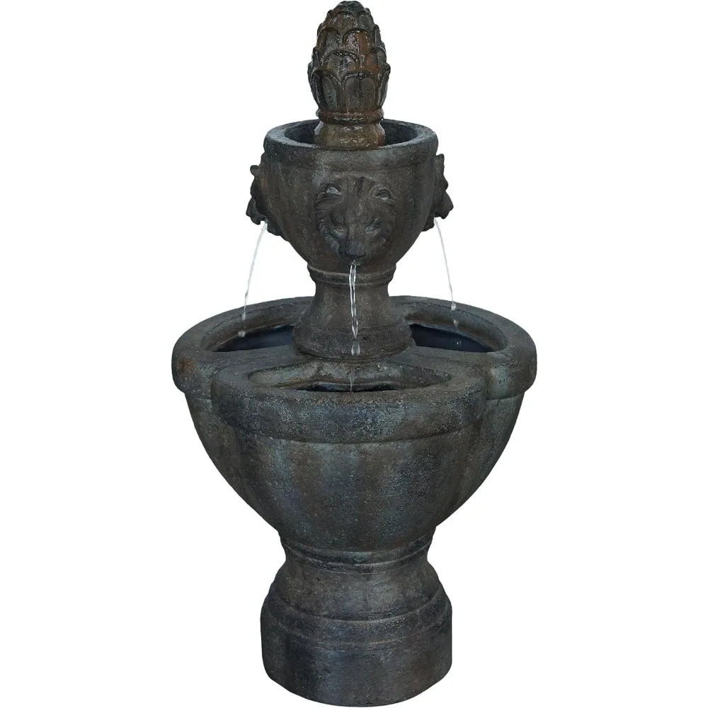 

50-0005 Lion Head Stone Water Fountain, Brown,Outdoor Fountains