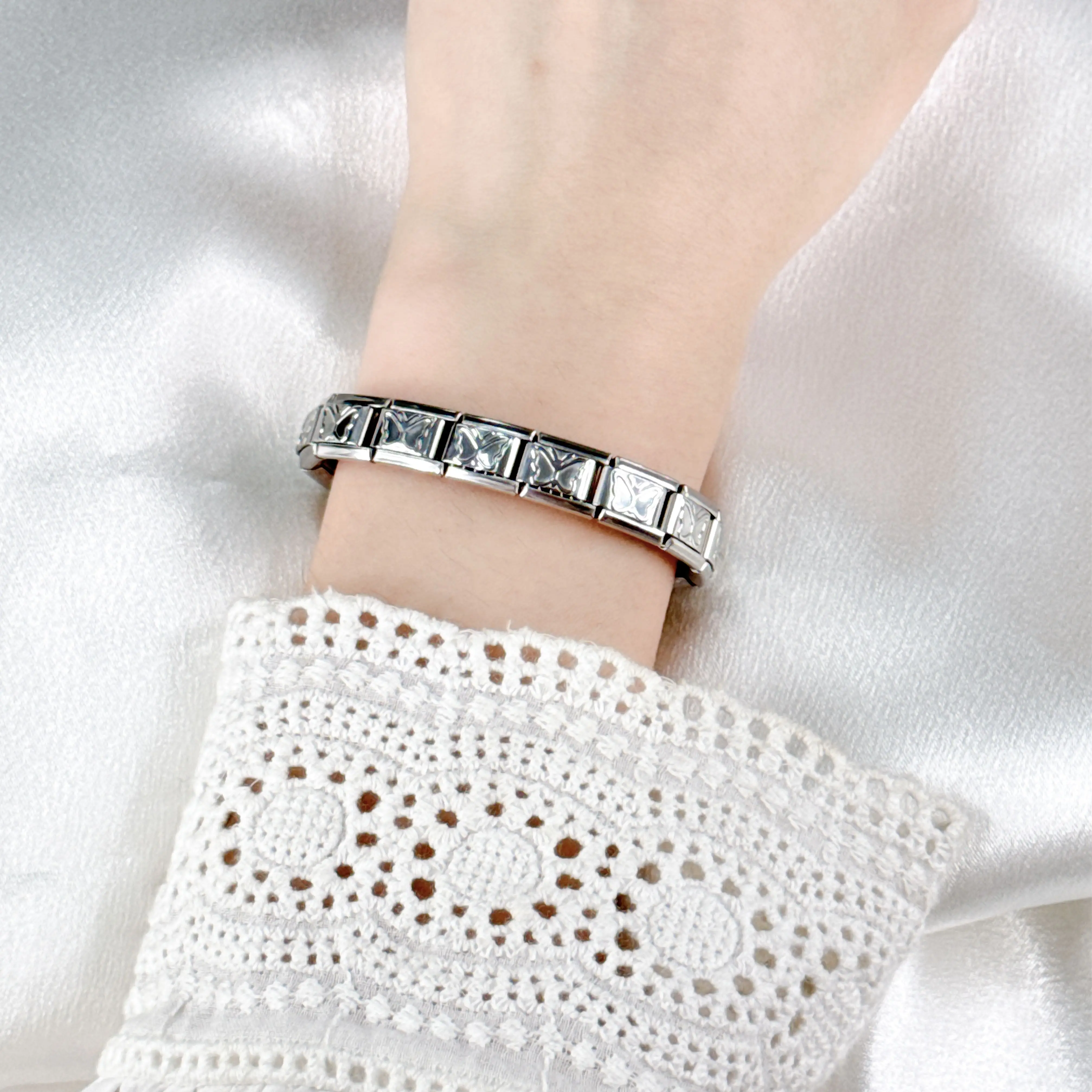 Italiano charme pulseiras diy básico elástico charme pulseira de aço inoxidável moda feminina jóias fazendo atacado