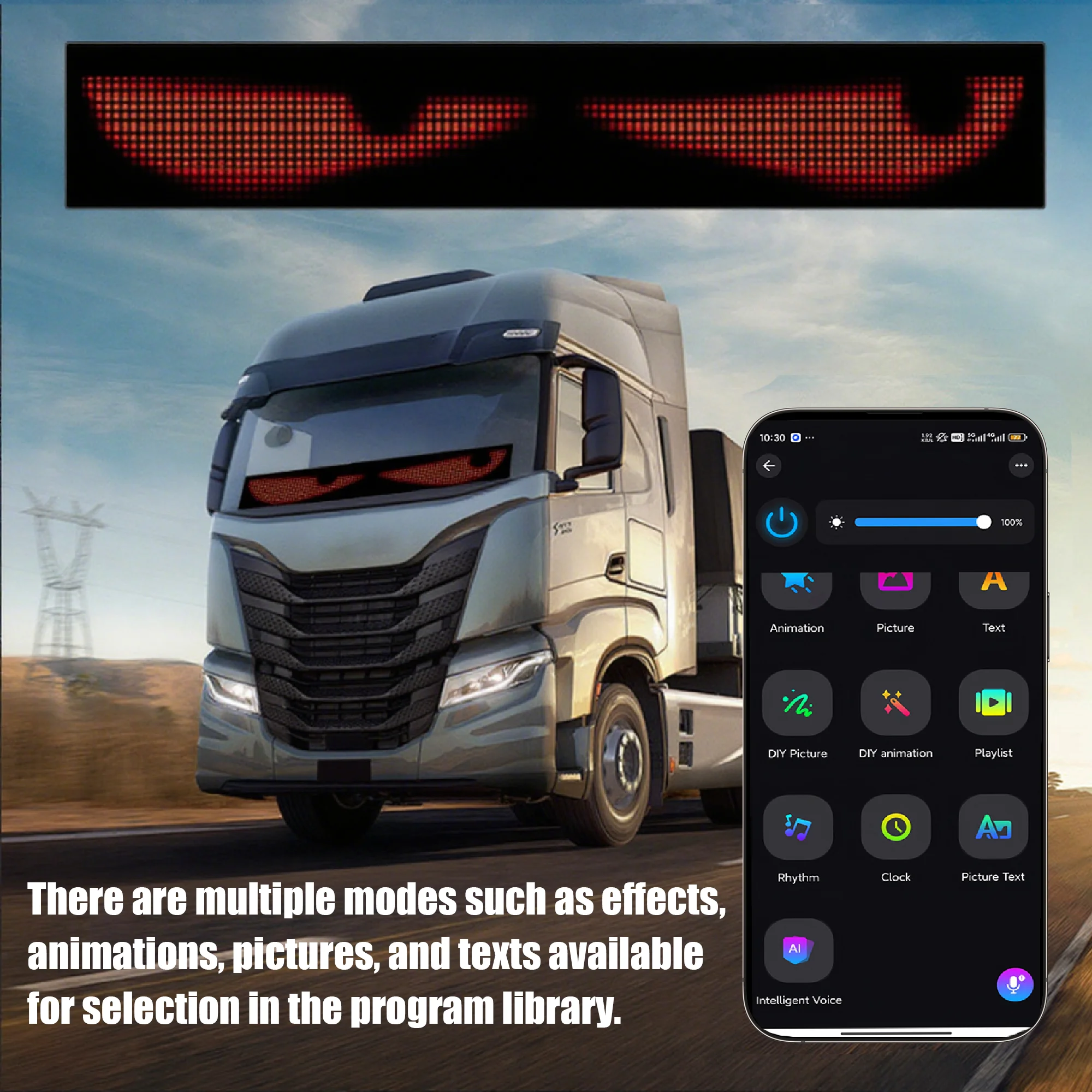 LED AD Devil Eye Truck Car Display Pixel Panel Screen Scrolling Sign AI Communication Soft Flexible Windshield Light Car Display