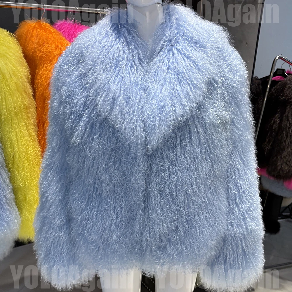 YOLOAgain 2025 Winter Warm Women's Real Mongolia Sheep Fur Jacket Plus Size 8XL Sheep Fur Coat