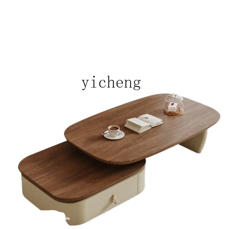 

Tea Table Light Luxury Living Room Home Walnut Color Retractable Tea Table Small Apartment TV Cabinet