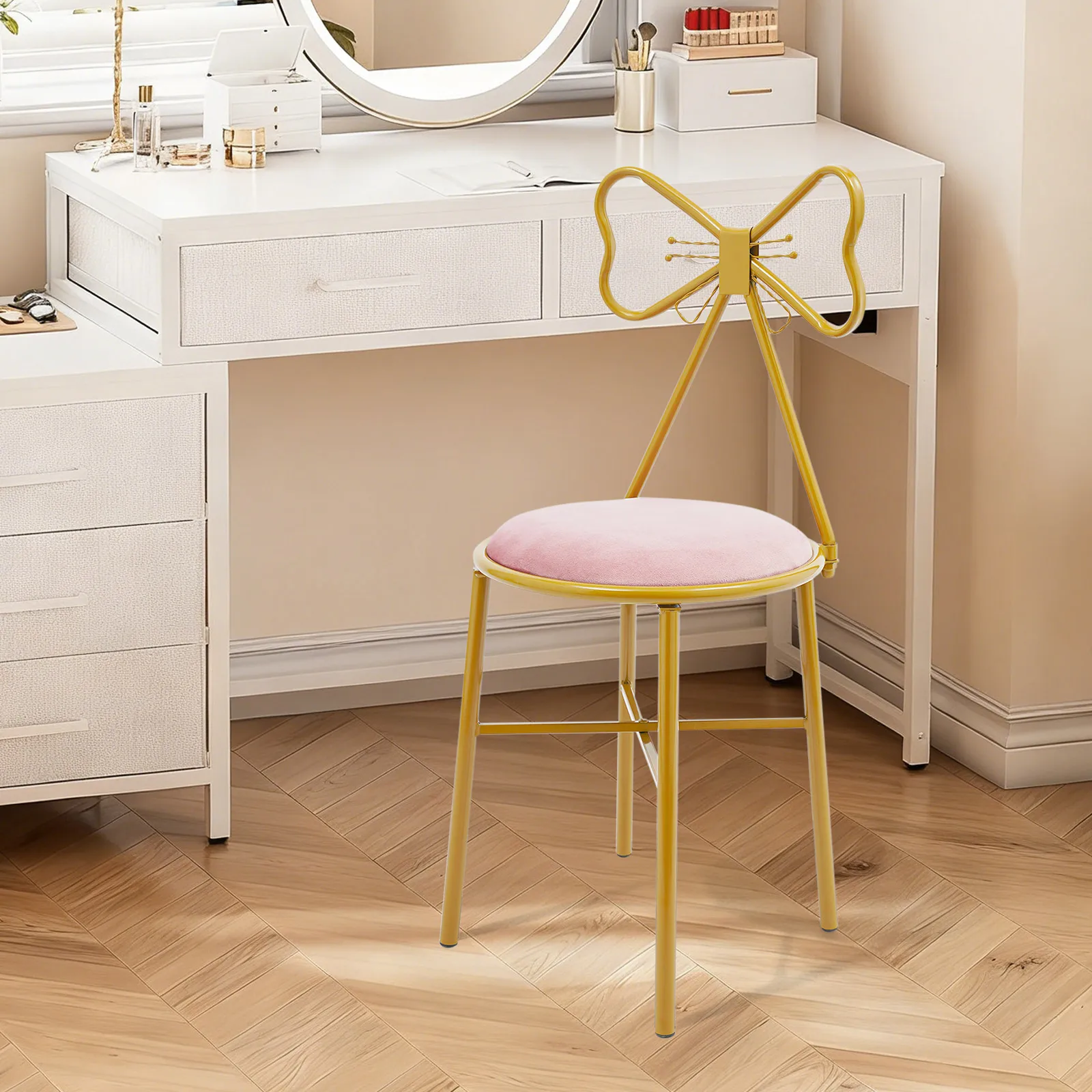 

Бархатный стул Vanity, табурет для макияжа с мягкой подушкой и спинкой-бабочкой для женских комодов, нагрузка 100 кг, подарок на день рождения