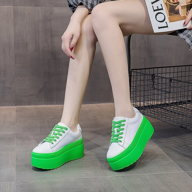 Casual Little White Shoes Dermis Autumn New Thick Sole Women's Shoes 8cm Increase in Height Board Shoe Woman Platform Sneakers