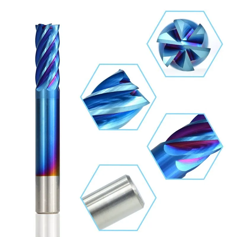 XCAN Milling Bit 6 Flute End Mill 6/8/10/12mm CNC Router Bit Nano Blue Coating HRC65 CNC Machine Milling Cutter