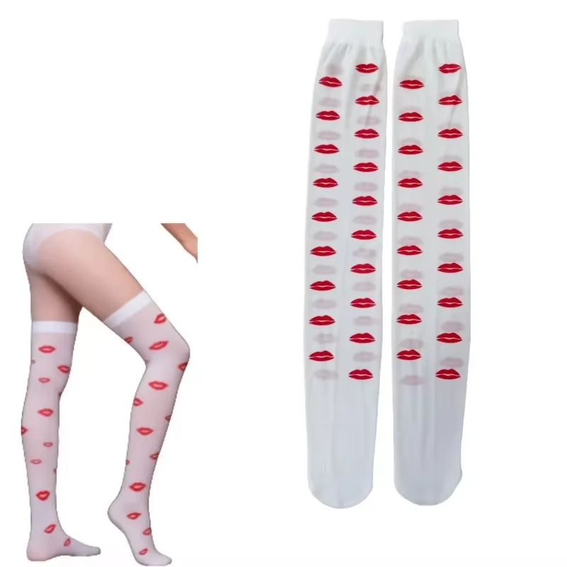

PESENAR Valentine's Day white red lip printed high socks: adding a flirtatious and romantic feeling.