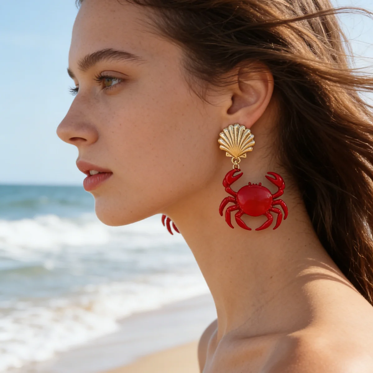 

2026 Fashion Enamel Sea Animal Dangle Earrings For Women Cute Summer Beach Crab Shell Jewelry Ear Accessories
