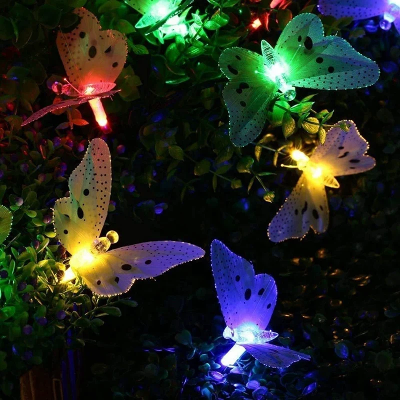 20 Led Solar Powered Butterfly Fiber Optic Fairy String Lights Waterproof Wedding Outdoor Garden Decoration Lights