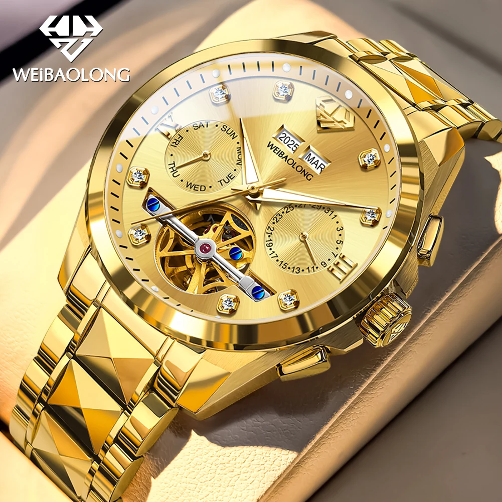 WEiBAOLONG Real Diamond Watch for Men Luxury Tourbillon Automatic Mechanical Man Watch Limited-edition High-end Wristwatch 3801