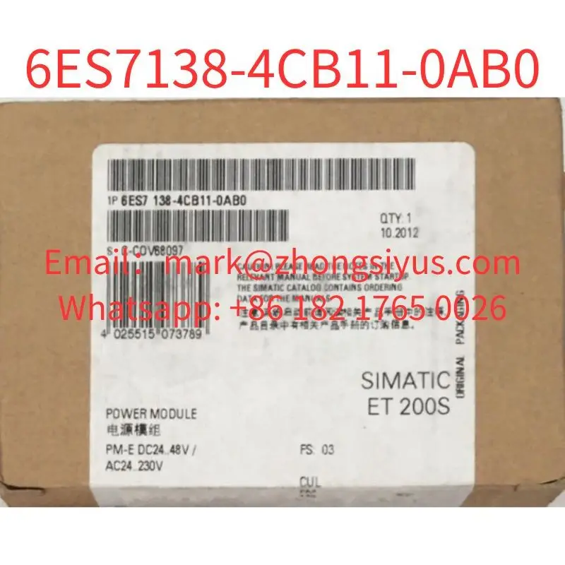 

6ES7138-4CB11-0AB0 SIMATIC DP, PM-E power modules for ET 200S, 24-48 V DC, 24-230 V AC, with diagnostics and fuse