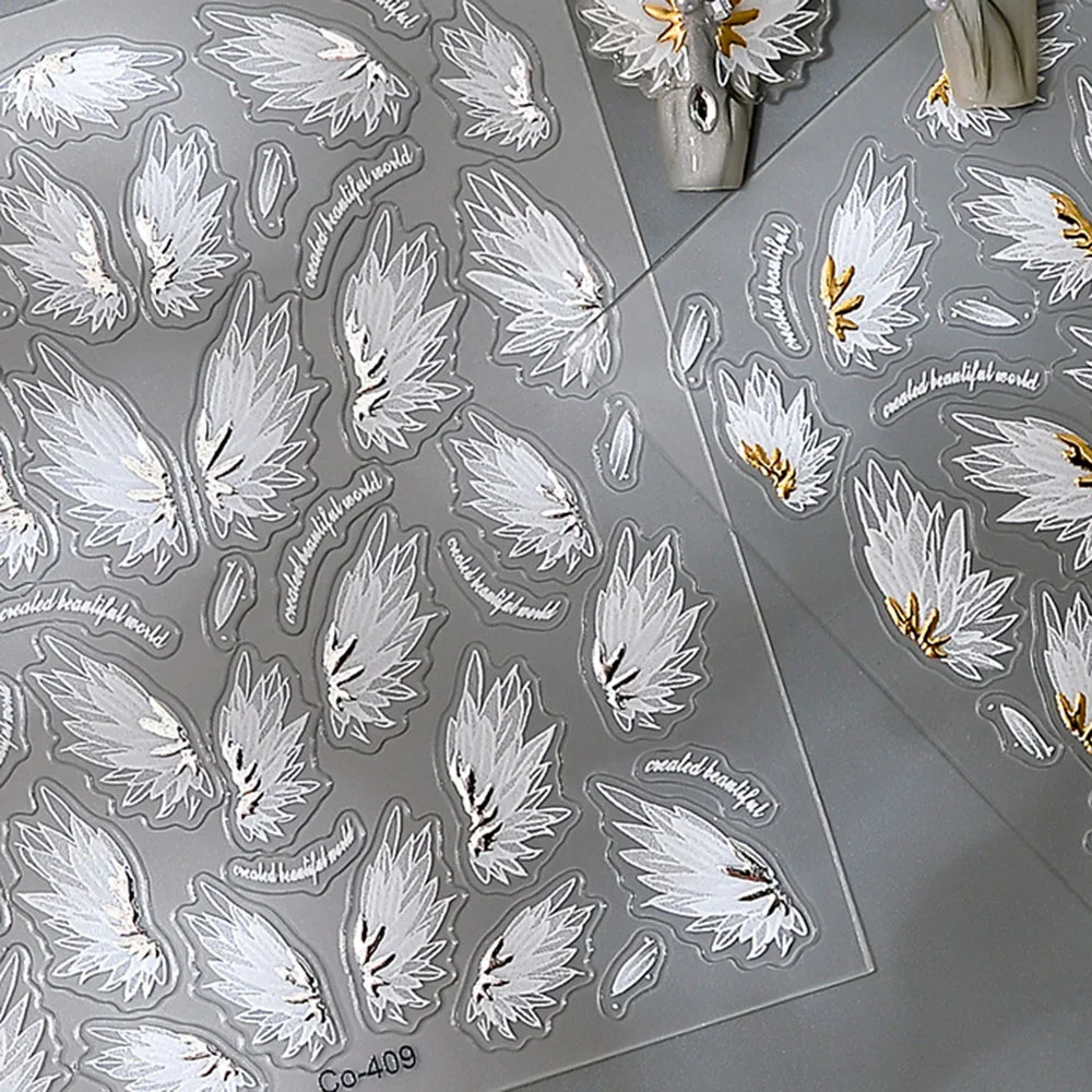 Bronzing Angel Wings Nail Art Sticker Gold Silver 5D Nail Art Sticker White Dreamy Wings Nail Decals Slider for Manicure Decor