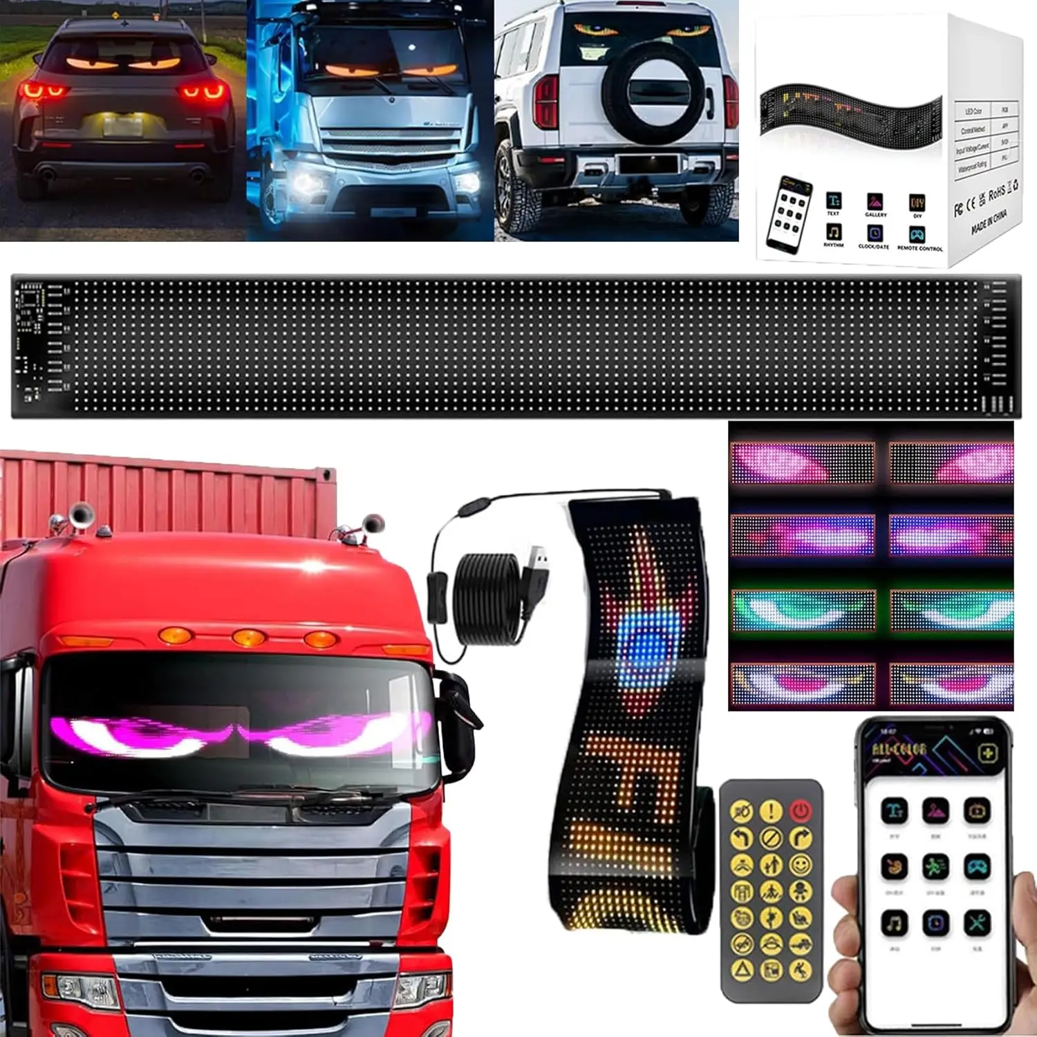 2PCS Flexible LED Devil Eyes Advertising LED Signs App Control Custom Text Animation for Car Windshield Store Party Bar