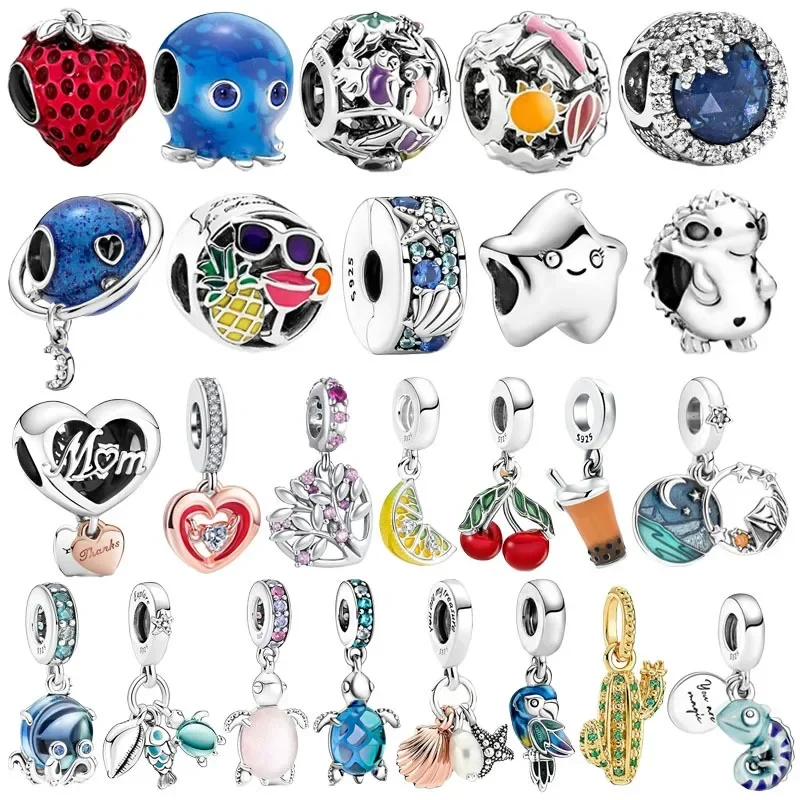 

New925 Sterling Silver DIY Beads Ocean Jellyfish Turtle Cherry Pendant Charms Fit Original Pandora Charm Bracelet Jewelry Making