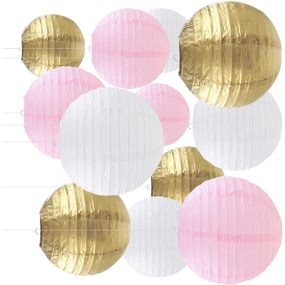 

12PCS Paper Lantern Set Round Decorative Hanging Festival Wedding Style Party Decoration Indoor Lighting