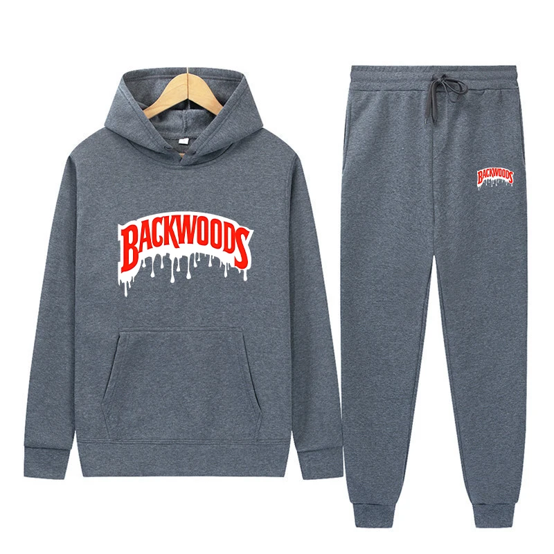 Dripping Backwoods Hoodies + Pants 2 Pieces Sets Men Fashion Letter Printed Sweatshirts Women Harajuku Hoode Pullover Sportpant