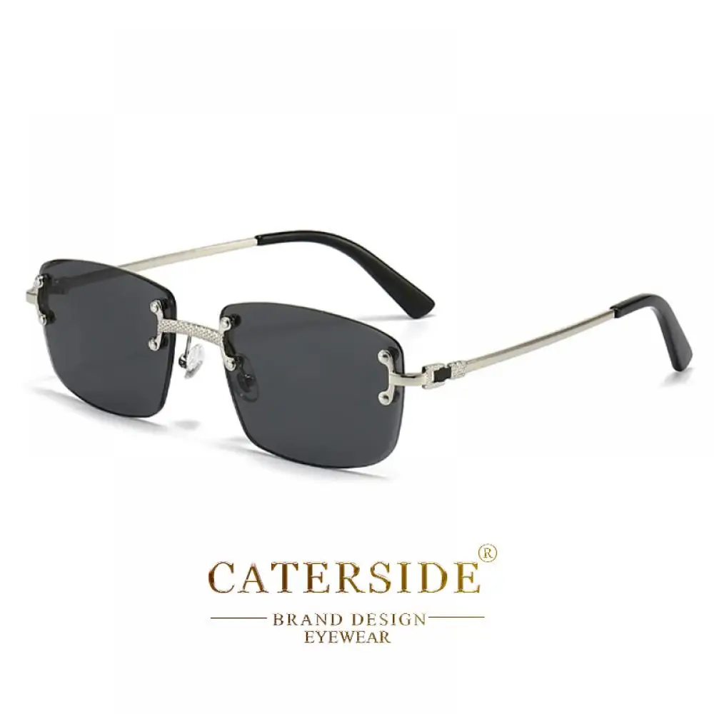CATERSIDE Rahmenlose Sonnenbrille für Herren und Damen, luxuriöse Outdoor-Party-Sonnenbrille, Metallrahmen, Spiegel-Verlaufsgläser, UV400 – Detail 29