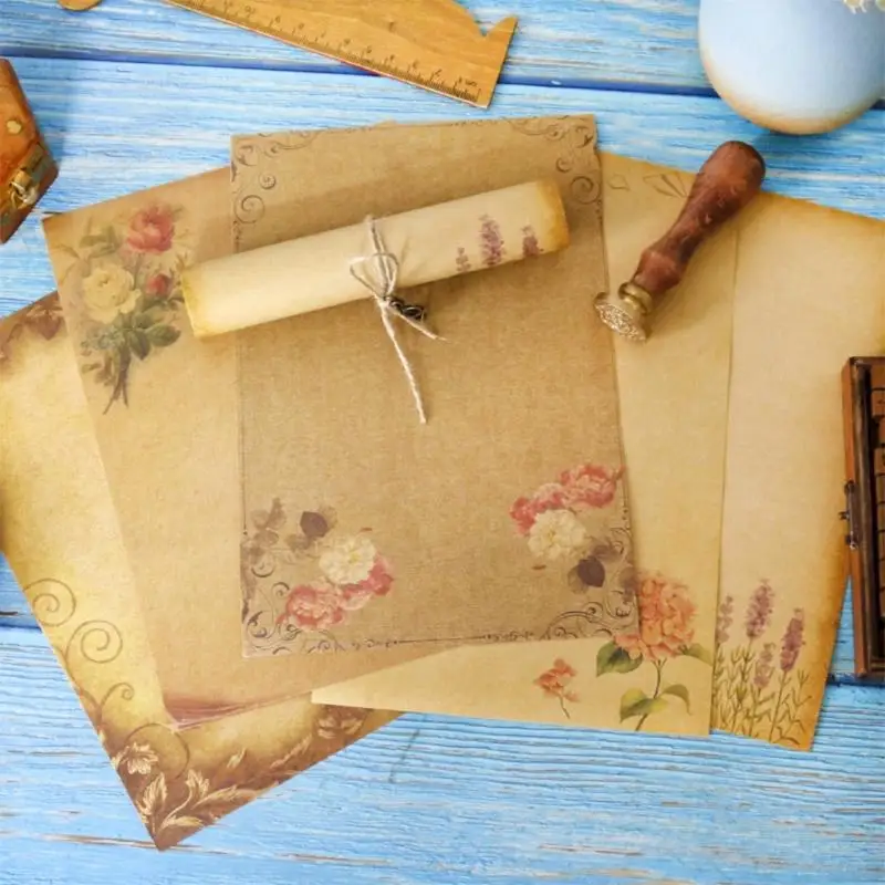 Y5LA 8 Pieces Kraft Write Paper 8 Mẫu Viết hoa Vintage Văn phòng phẩm văn phòng phẩm màu nâu Mail Paper