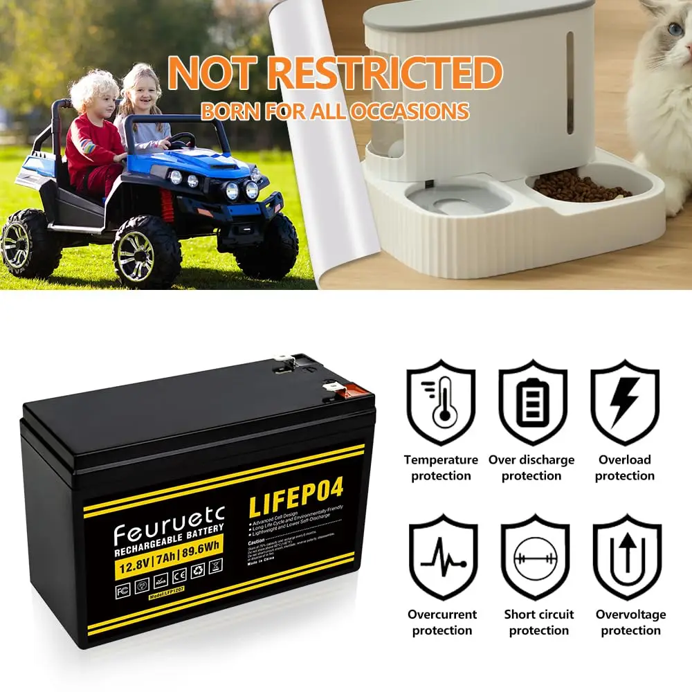 1-2 PCS 12V 7Ah LiFePO4 Lithium Battery, Deep Cycle Rechargeable Battery,Suitable for Children's Electric Toys