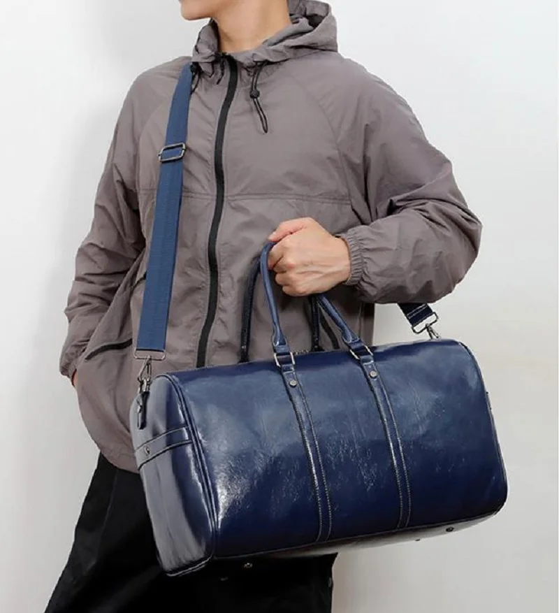 

Korean New Men Women's Fashion Soft Leather Fitness Sports Bag High Capacity Travel Totes Handbag Yoga Training Crossbody Bag