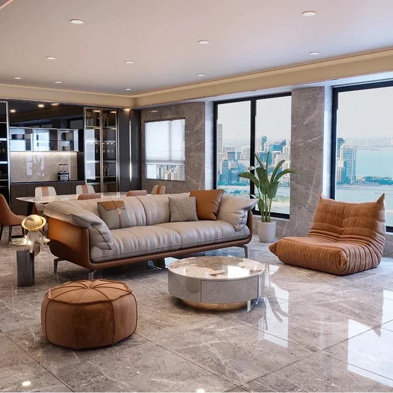 أريكة ناعمة بسيطة إسكندنافية عتيقة للفتيات البني 3 مقاعد أريكة مصممة من الجلد مقعد الحب موبليس بارا سالاس مودرنوس أثاث منزلي