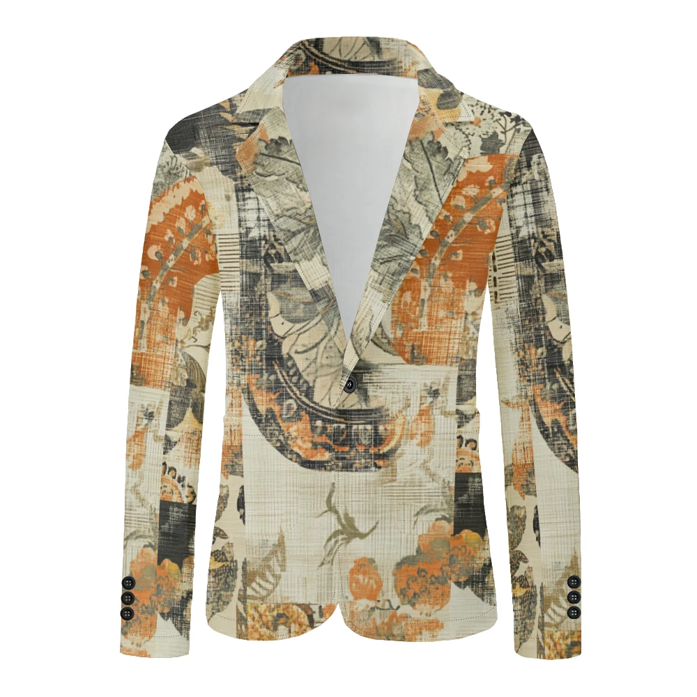 Mens Blazer Age of Sail Vintage Suit Owl Jacket Nordic Romantic Floral Style Trendy Business One Button Slim Fit Coat Up to 9XL