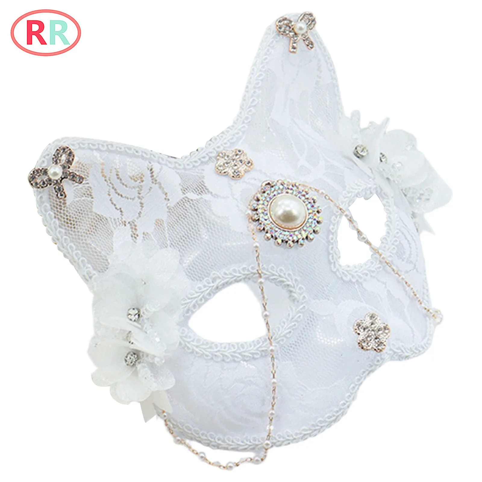 

Lace Fake Jewelry Mask Flower Tassels Decorated Mask Costume Accessory Party Supply for Women Girls Masquerade Ball Banquet