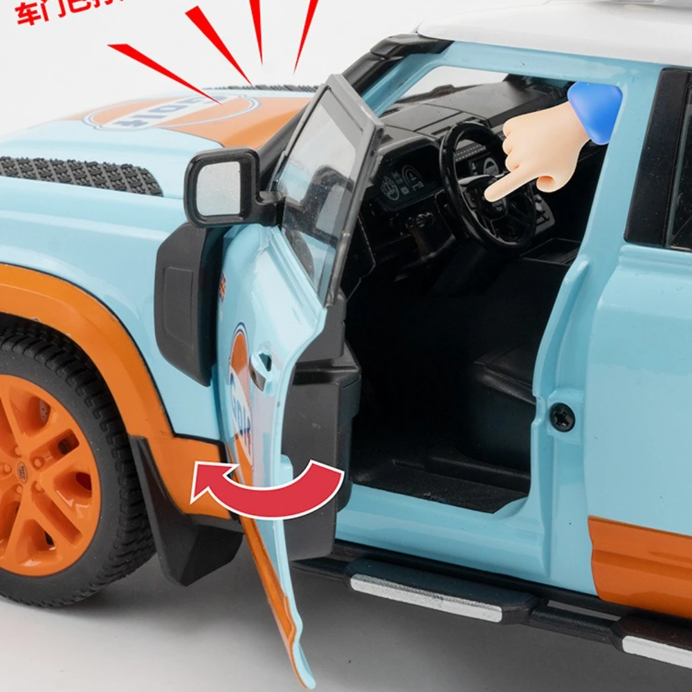 1:18 Defender 110 Camel Cup Bay Edition Liga Off Road Diecast Modelo Som e Luz Brinquedo Grande Ornamento Presentes para Meninos