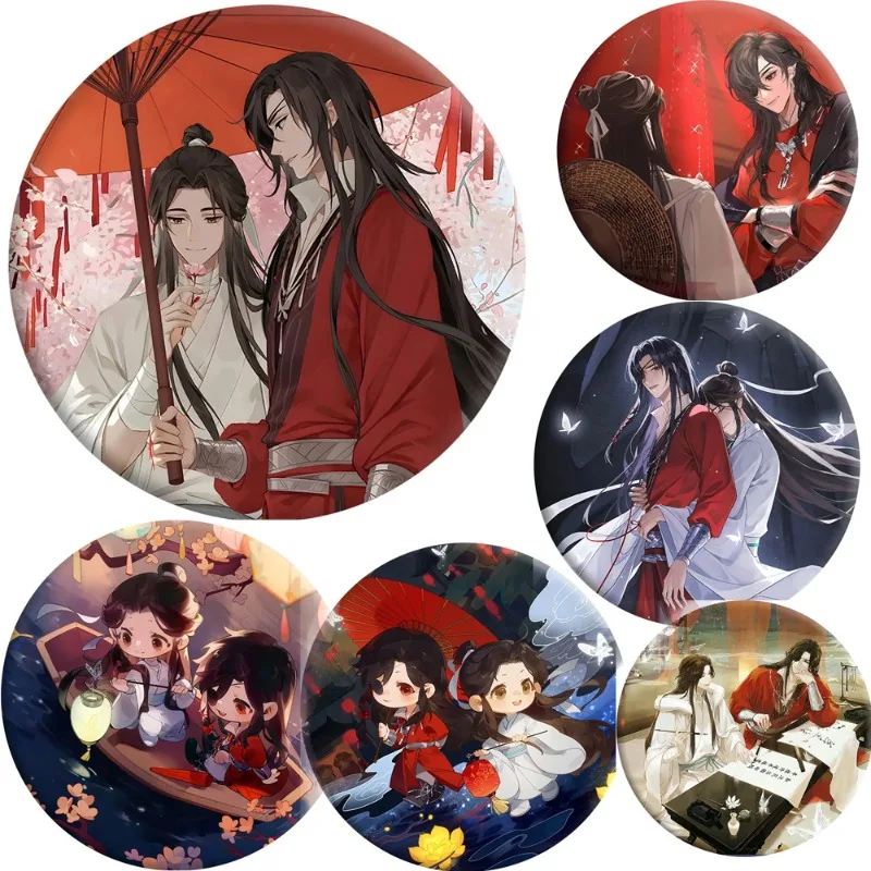 Anime Heavenly God Blesses The People Button Brooch Pins Tian Guan Ci Fu Xie Lian Hua Cheng Tinplate Badge Cosplay Xmas Gifts