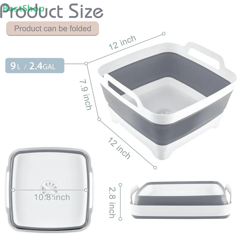 Picture 5: 〔★★★〕Portable Folding Basin,Silicone Collapsible Bucket with Drain Plug, Large Capacity Easy Storage