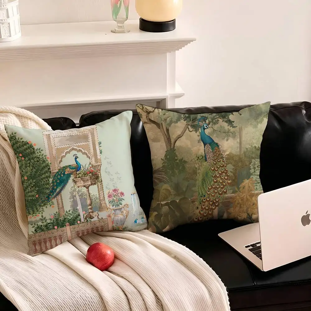 1pc Classic Mughal Garden With Peacock Pillow Case Fashion Square Pillowcase Bedroom Sofa Room Ins Decoration Leisure