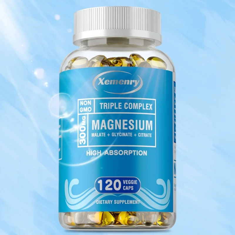 Triple Magnesium Complex Capsules - Contains Magnesium Glycine, Reduces Stress, Improves Sleep, Supports Bone and Heart Health