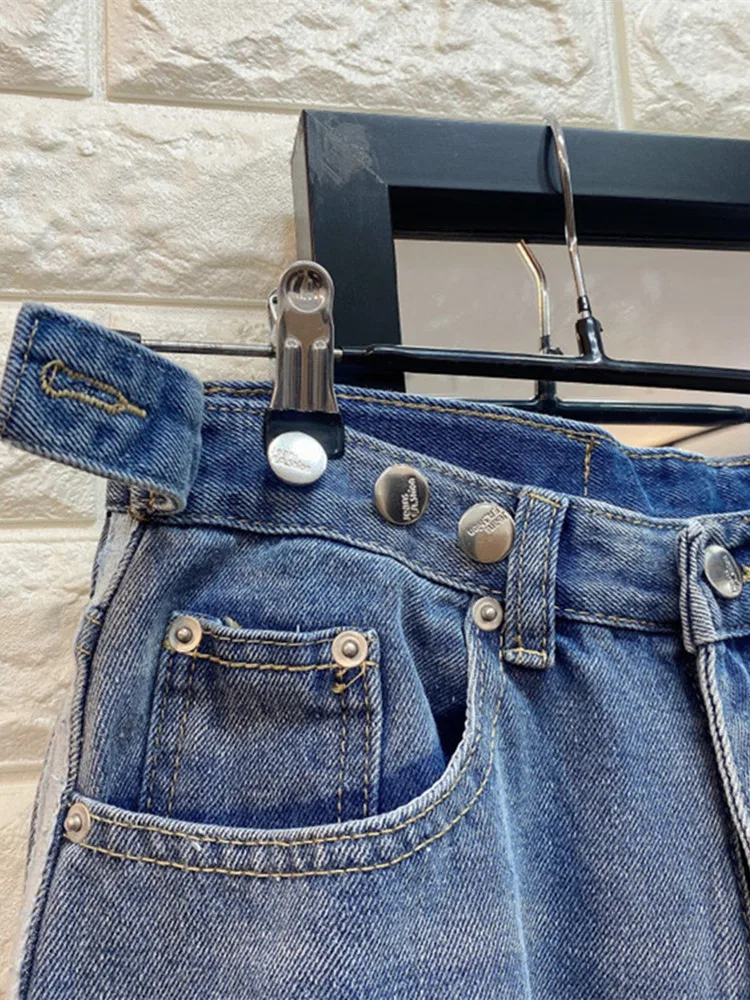 Jeans largos com listras azuis wahsed para mulheres, calças largas retas, calças jeans góticas de luxo, roupas femininas, moda coreana, Y2K, 2023