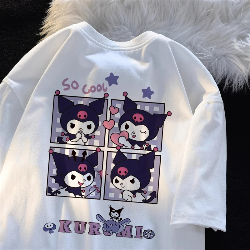 Harajuku Ullzang das mulheres camiseta engraçada dos desenhos animados, camiseta de manga curta de verão, streetwear Y2K, top feminino de moda, camiseta feminina, Kuromi