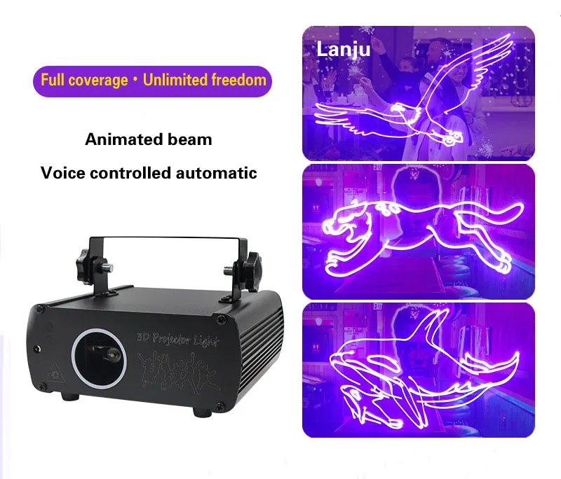 Lanju LED 500mw SD card animated laser light RGBW voice controlled 3D cartoon Pattern lights disco DJ Party flash Stage lighting