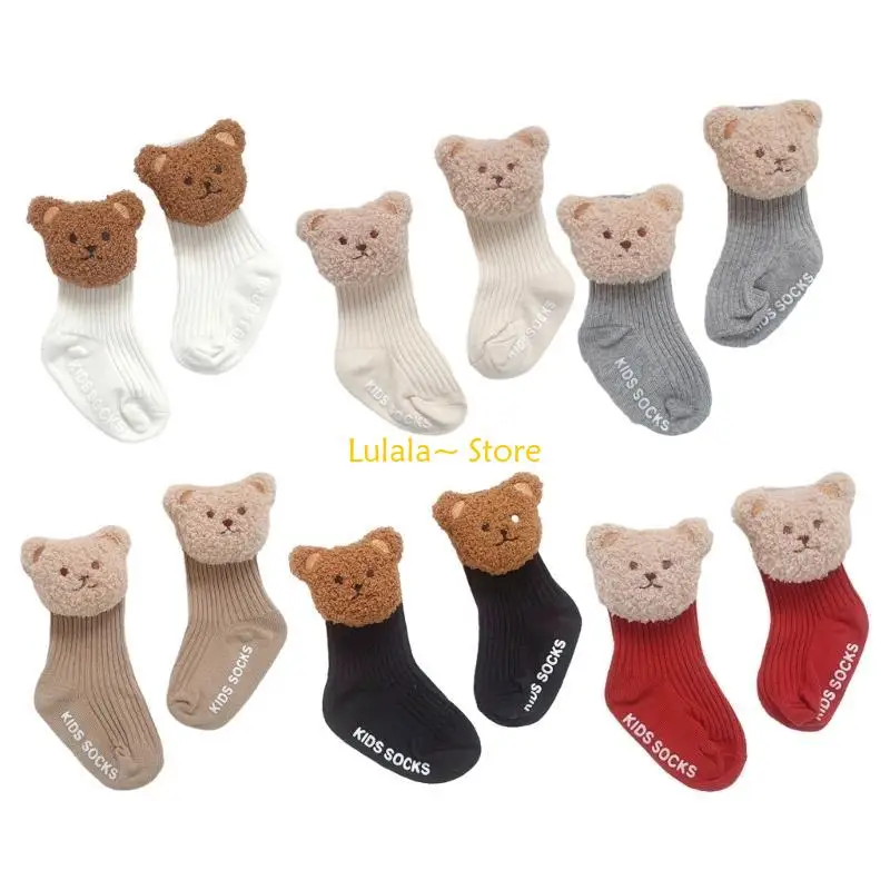 

Y4QA Soft and Comfortable Baby Socks Cartoon Bear Dolls Decor Calf Socks Anti-fall