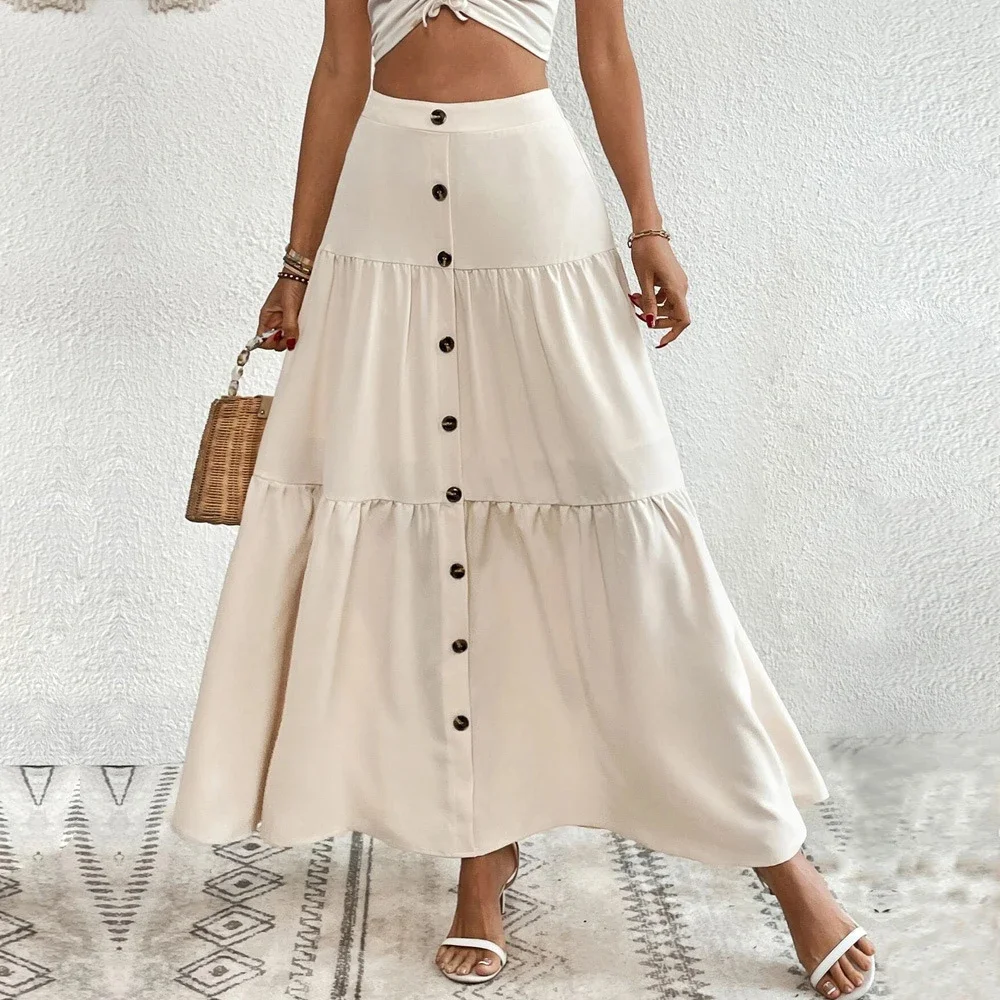 

Skirts Summer Casual Fashion Button High Waist Midi Daily Basic Skirts For Women