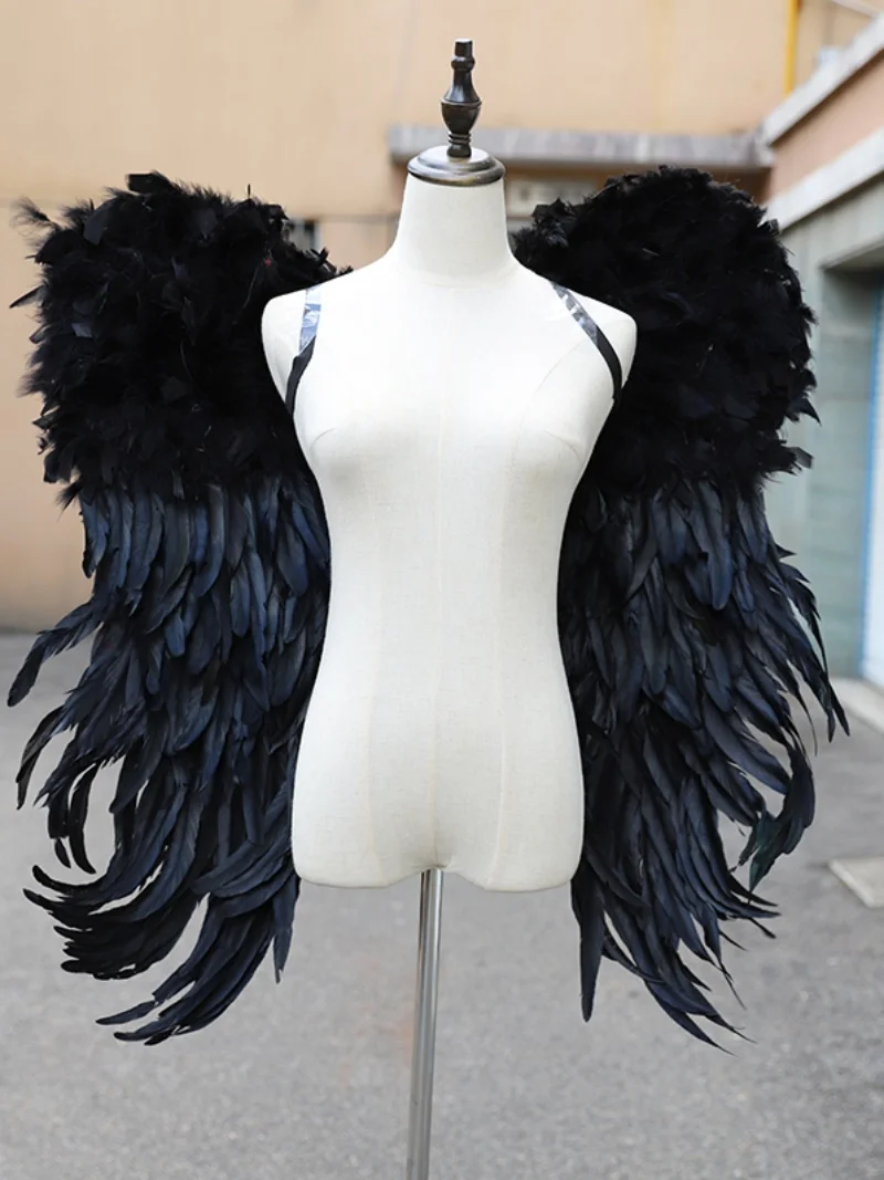 

Fairy cross-dressing dark night black large feather angel wings photography modeling catwalk performance props