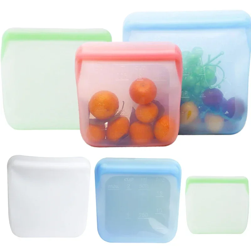 Silicone Food Storage Containers Reusable Stand Up Zip Shut Bag Cup Fresh Bag Food Storage Bag Fresh Wrap Leakproof Containers