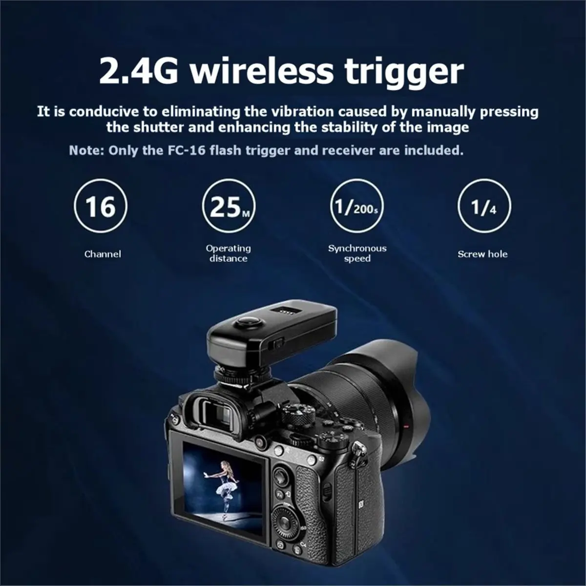 FC-16 2.4G Wireless Camera Shutter Studio Flash Trigger with Dual Receivers for DSLR Mirrorless Cameras