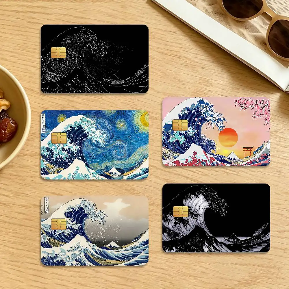 Artwork The Great Wave Off Kanagawa Waterproof Anti-Scratch Card Stickers 4Pcs Stylish Decor Covers for Credit & Debit Cards