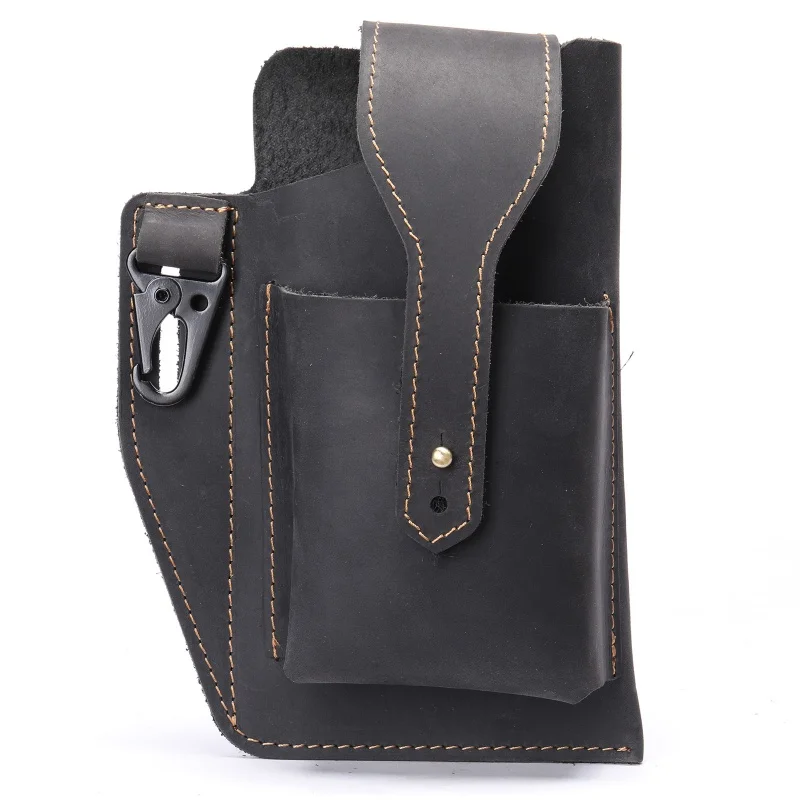 New Men\'s cow leather vintage man small waist casual bag male crossbody mobile phone bag