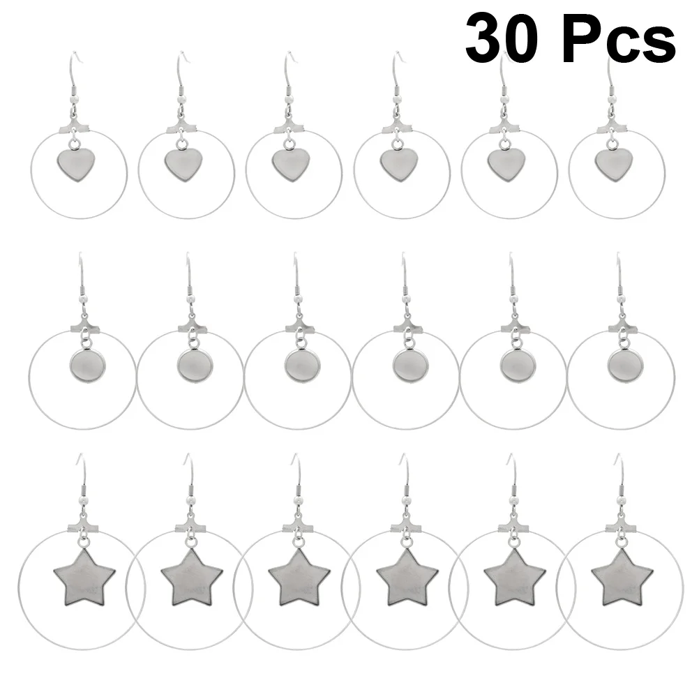30Pcs Stainless Steel Earring Base Round DIY Jewelry Making Cabochons Cameo Logos Resin Photos Gift for Women Friends Silver