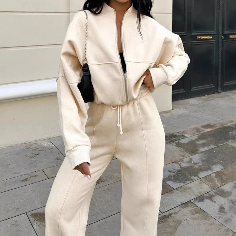 

2025 Autumn and Winter Fashion Zipper Leisure Sports Suit Long-sleeved Casual Pants Women's Two-piece Suit
