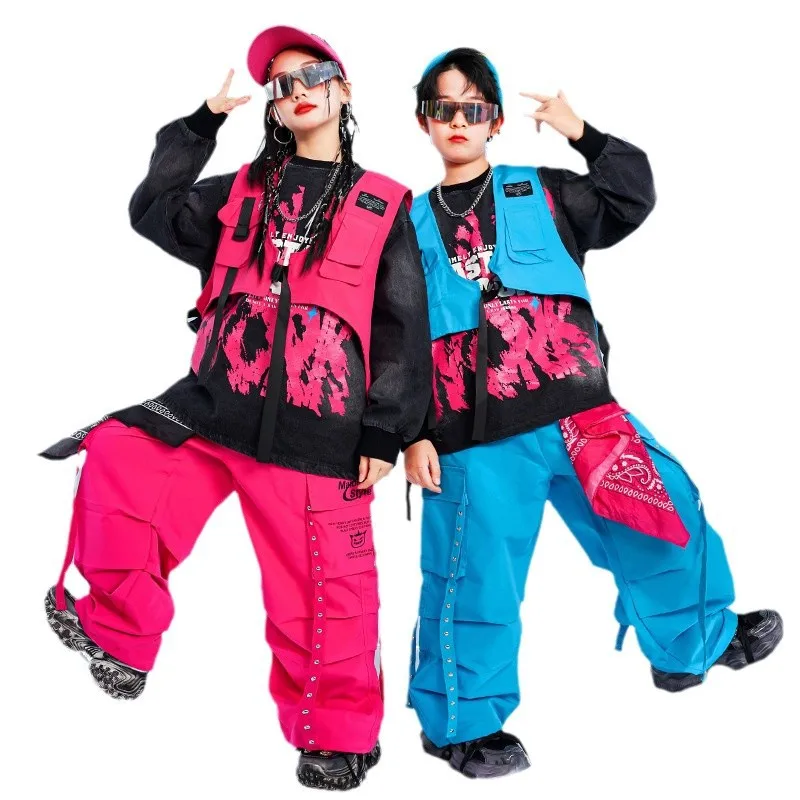 

Boys Hip Hop Vest Sweatshirt Colorful Cargo Pants Girls Street Dance Clothes Sets Kids Jazz K-pop Costumes Children Streetwear
