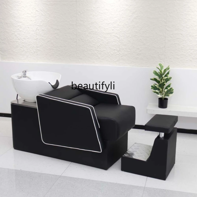 

New shampoo bed, high-end barber shop, semi-reclining flush bed, ceramic basin, high-end hair salon.